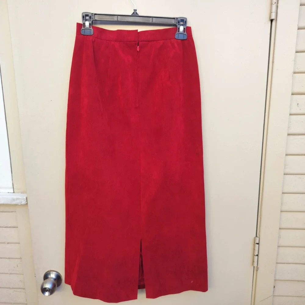 Vintage Red Suede Midi Pencil Skirt‎ Size Small